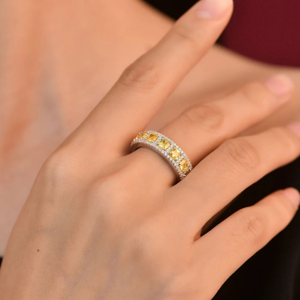 MuShan Jewelry Factory New 0.25ct Light Yellow Fat Square Cut 3.5*3.5 High Carbon Diamond Ring European and American 925 Silver