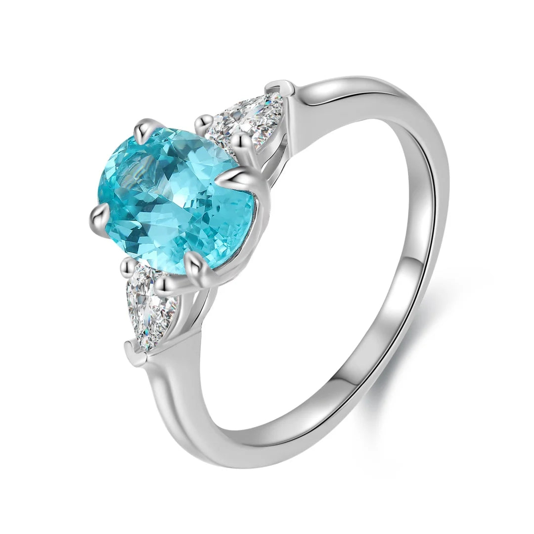 Gemfiori S925 Silver Cultivated Paraiba Ring Main Stone: 2.64 CT Side Stones:0.526CT Weight: 2.79G
