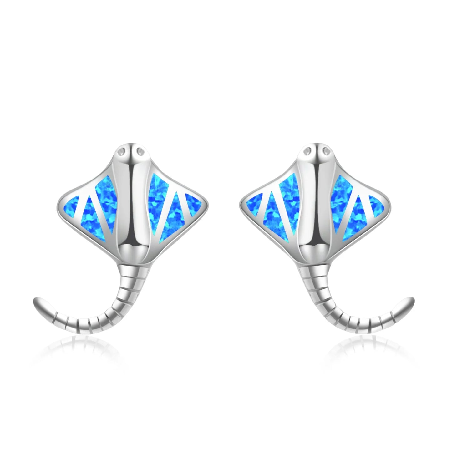 Elegant Ocean Tropical fish Opal Earrings  Dainty Studs with Inlaid Opal for Premium Style