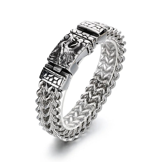 KALEN 21cm Punk Stainless Steel Bracelet Wolf Head Pattern Chain Men Bracelet