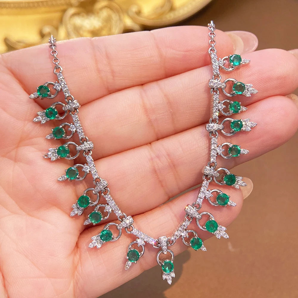 Gioiellieri Hot Popular Vintage 925 Silver Emerald Pendant Necklace New Fashion Classic Style Unisex Gift