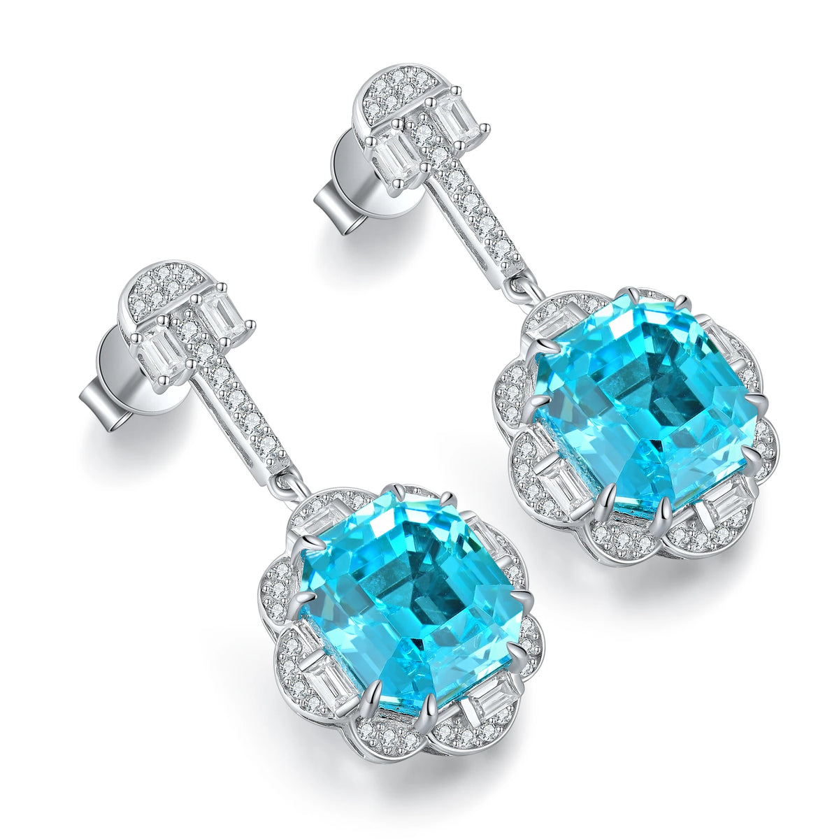 Gemfiori Zhanhao Jewelry Lab Grown Paraiba Drop Earrings S925 Fashion Design Suitable for Women Party Daily Wear Anniversary Gift