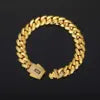 Mens Miami Cuban Link Chain Set Iced Monaco Lock Clasp 18K Gold Plated Solid Heavy Brass Necklace & Bracelet Jewelry Combo