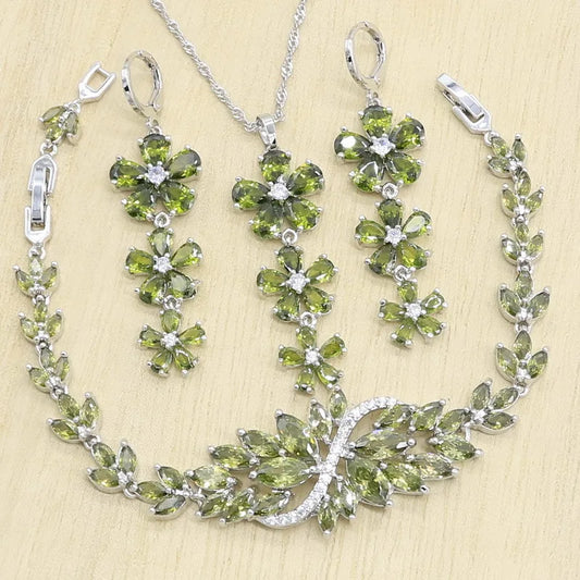 Wholesale Silver Fashion Jewelry Set for Women Includes Earrings Rings Necklace Pendant Zircon Main Stone for Weddings Birthdays