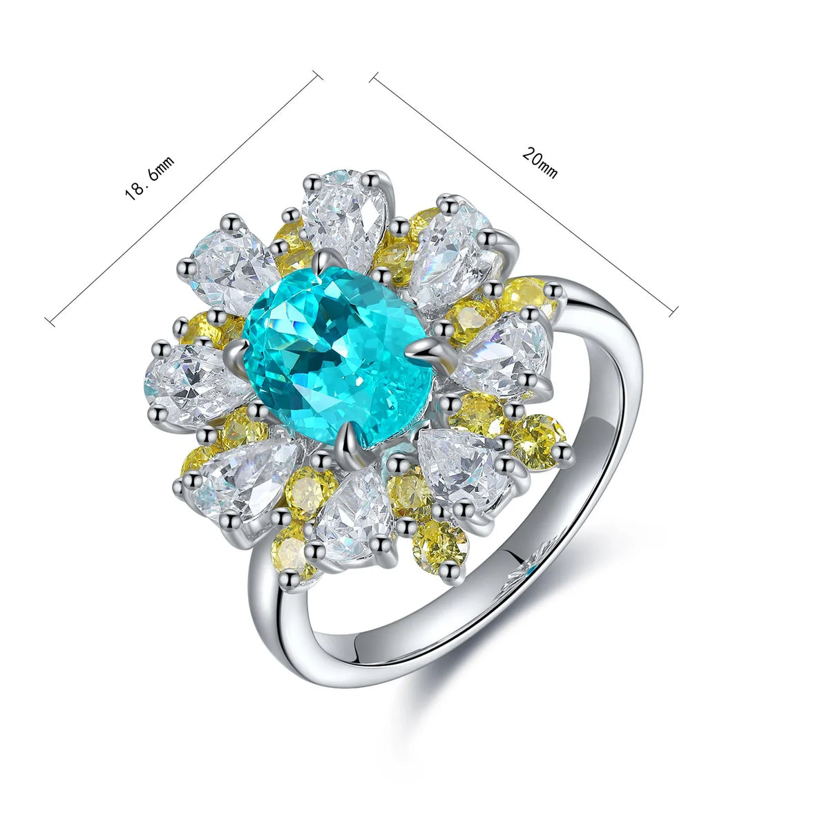 Gemfiori Vintage Lab Grown Paraiba S925 Sterling Silver Engagement Rings for Women Custom Design Wedding & Party Gift