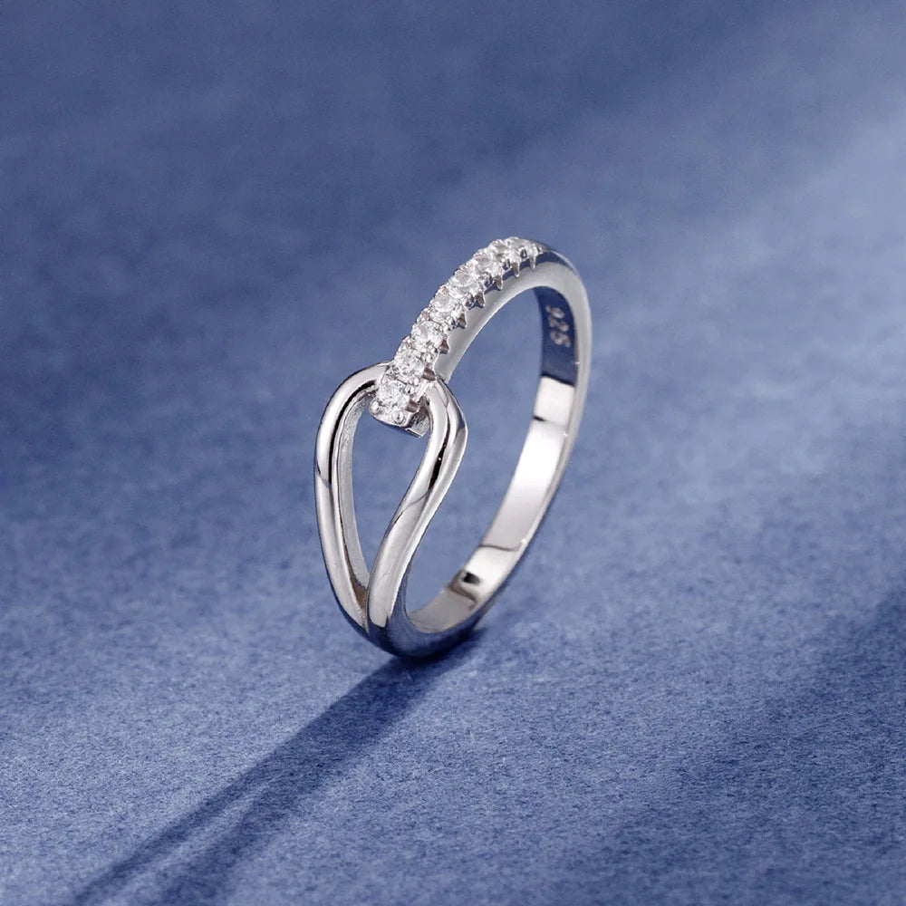 SILVERELLI 925 Sterling Silver Korean Buckle Zirconia Ring | Women's Designer Band
