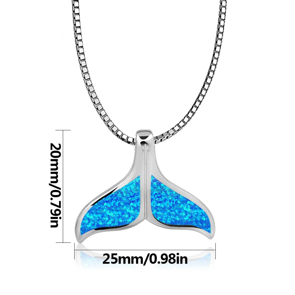 Aobao Whale Tail Necklace Fish Tail Pendant Copper Link Chain Opal Necklace Gift