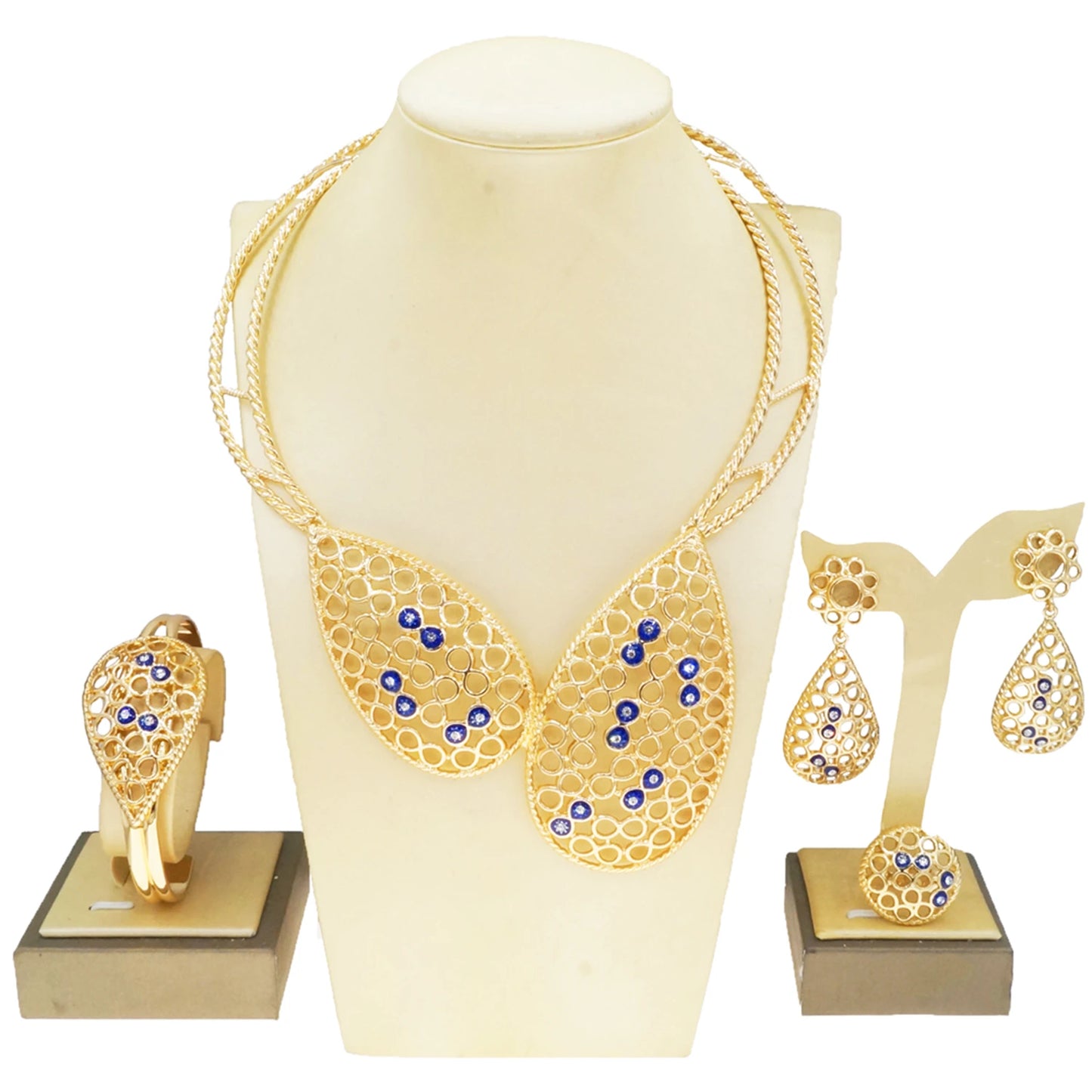 Zhuerrui Simple Wedding Gold Jewelry Sets Multi Color Hollow Out Necklace Jewelry Set Fashion Costume Accessories HC23164