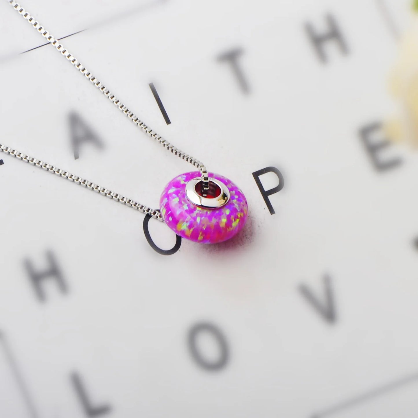 TikTok & Ins Fashionable Sporty Brass Copper Alloy Round Shape Opal Pendant Necklace for Party