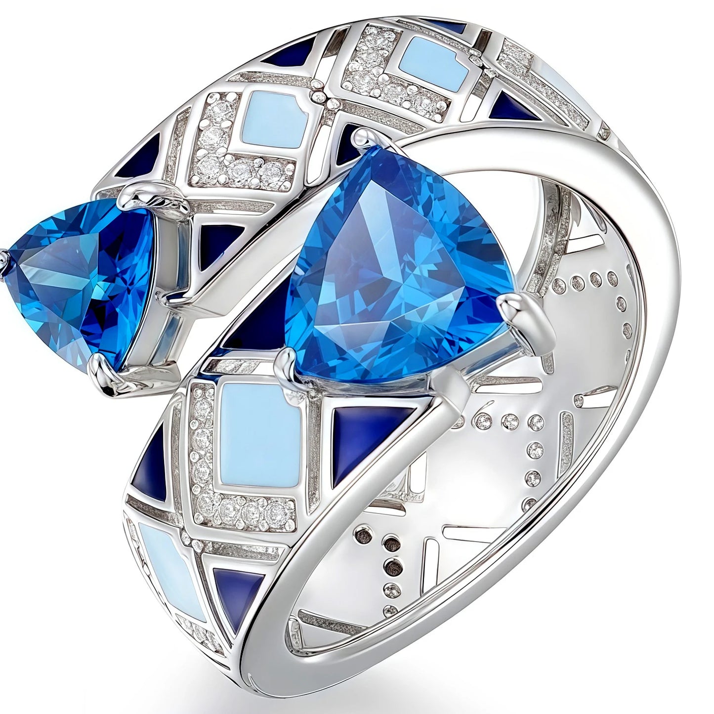MUSHAN Jewelry Factory Engagement Wedding Bands 925 Sterling Silver Ring High Carbon Diamond Blue Enamel Fine Rings for Women