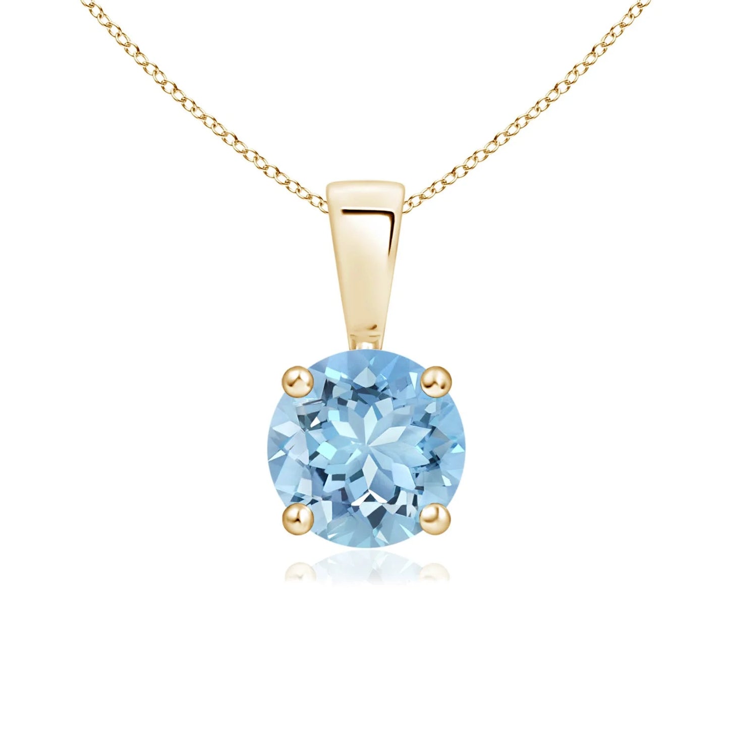 14K Solid Gold Natural Aquamarine Classic Prong-Set Round Solitaire Pendant Fine Jewelry Wedding Wholesaler Gemstone Necklace