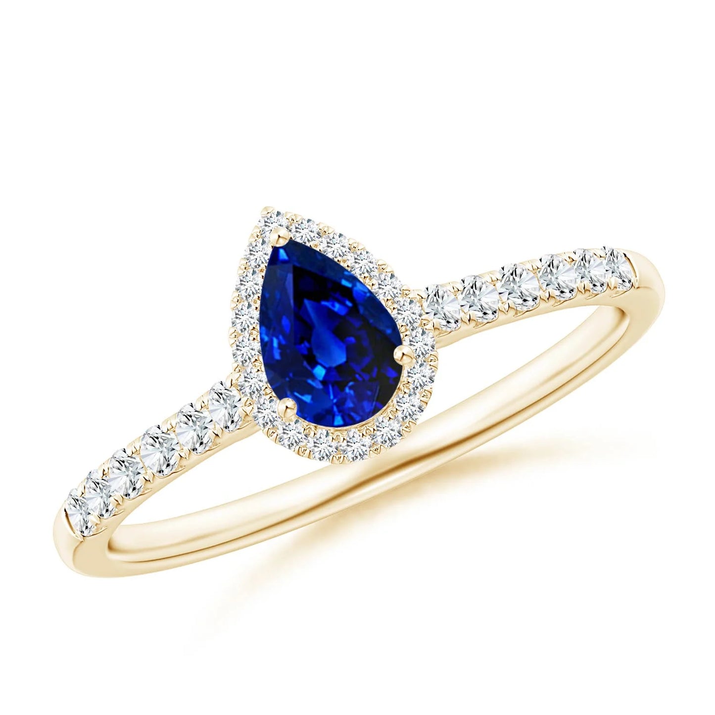 Elegant 14K Gold 0.44ct Pear Cut Blue Sapphire Halo Ring Pave Setting Certified Diamond Band Custom Fine Jewelry Engagement Ring