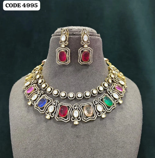 Lakshmi Luxury Multicolor Victorian Designer Necklace Set with Emerald Cut Stones Wedding Party Bridal Statement Jewelry Women Category
