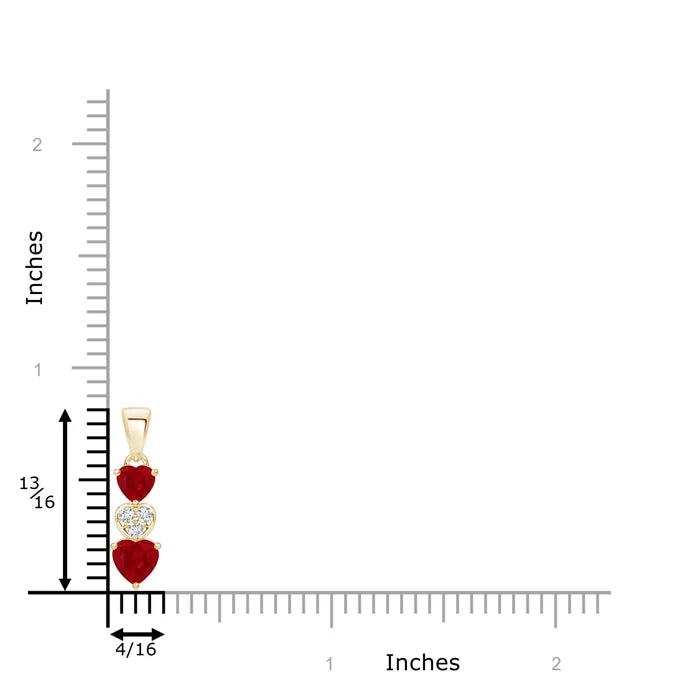 14K Pure Gold Natural Red Ruby Dangling Triple Heart Shape Pendant With Diamond Romantic Fine Jewelry Anniversary Gift For Her