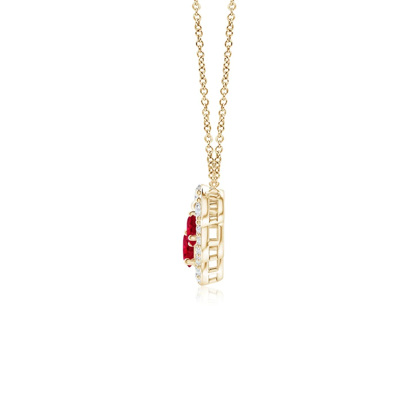 14k Pure Gold IGI Certified Round Cut Natural Red Ruby & Diamond Halo Link Chain Necklace Top Quality Luxury Party Wear Pendant