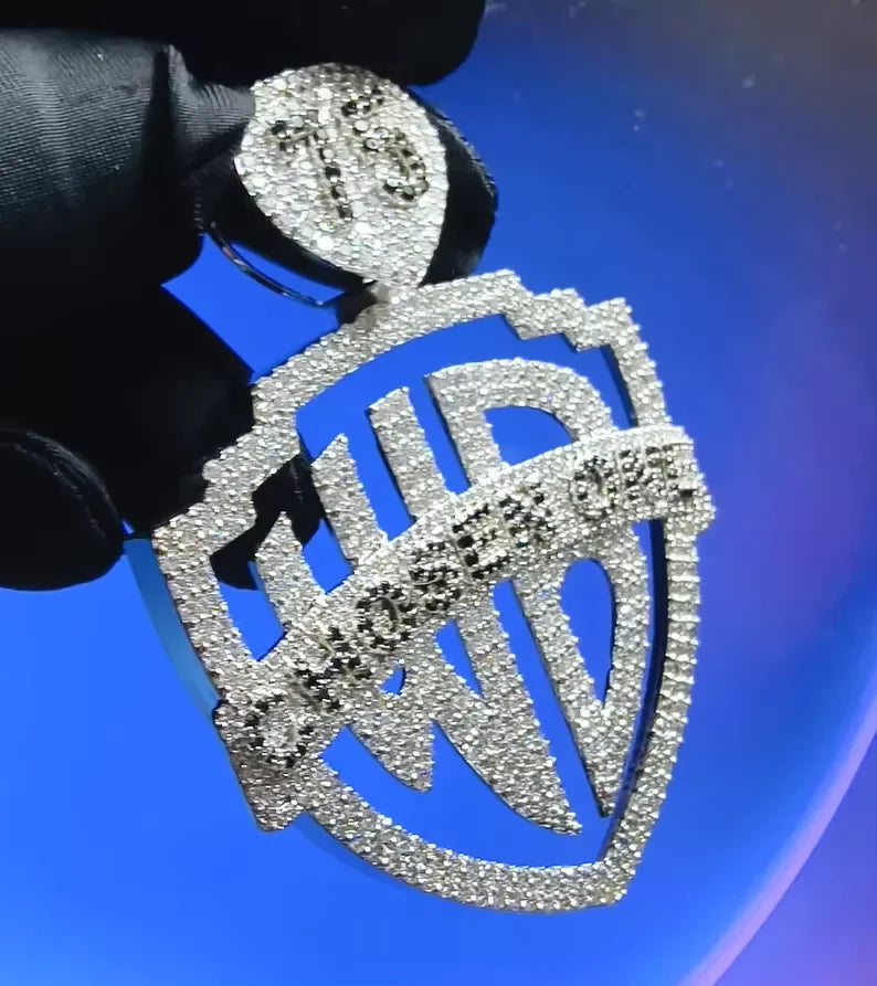 BiG-BOSS Iced Out Shield Logo Pendant with Moissanite 92.5 Sterling Silver Plated Hip Hop Custom Letter Design Luxury Jewelry for Men