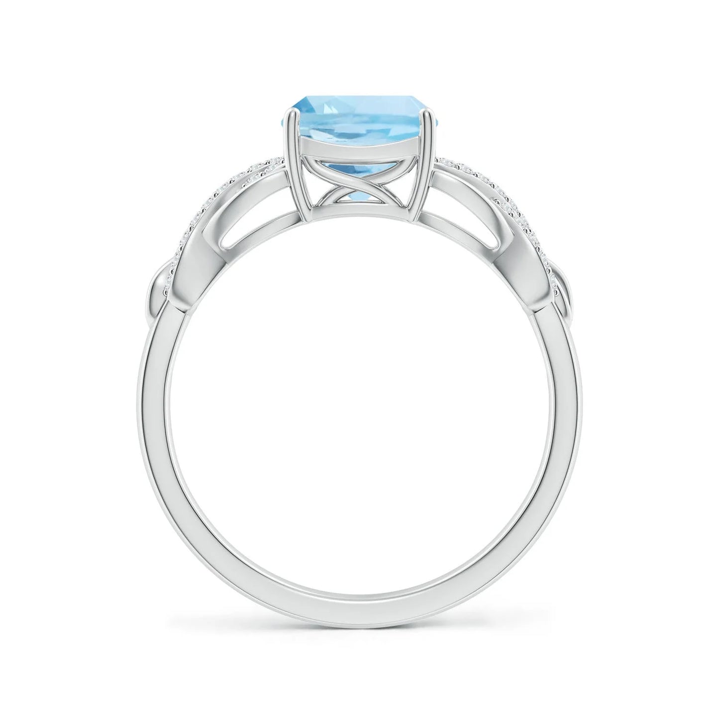 14k Solid Gold Unique Design Criss Cross Shank Cushion Cut Natural Aquamarine Ring With Pave Diamond Classic Engagement Ring OEM