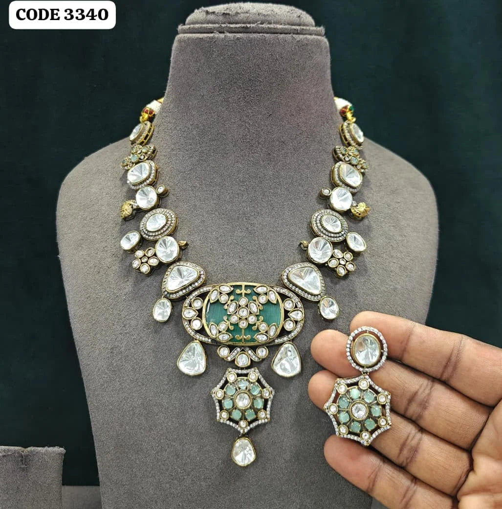 Antique Gold Plated Kundan Statement Necklace Set with Red Enamel Floral Pendant Earrings Wedding Jewelry Set For Women