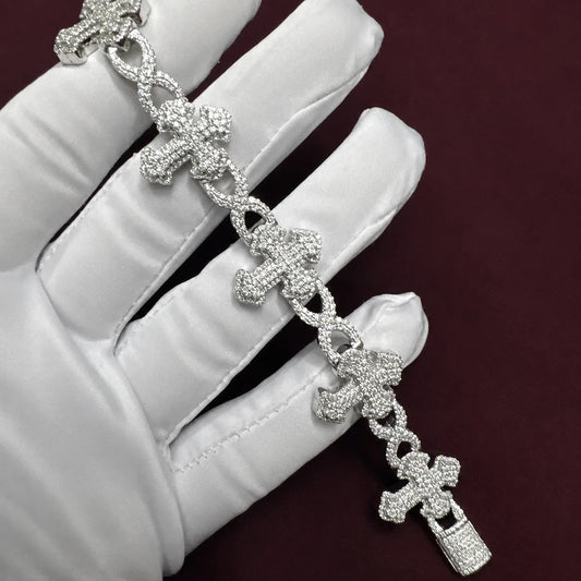 BiG-BOSS Fully Iced Gold Plated Cross Moissanite Hip Hop Diamond Bracelet Cushion Cut VVS1 Bling Luxury Cross Jewelry Men Women