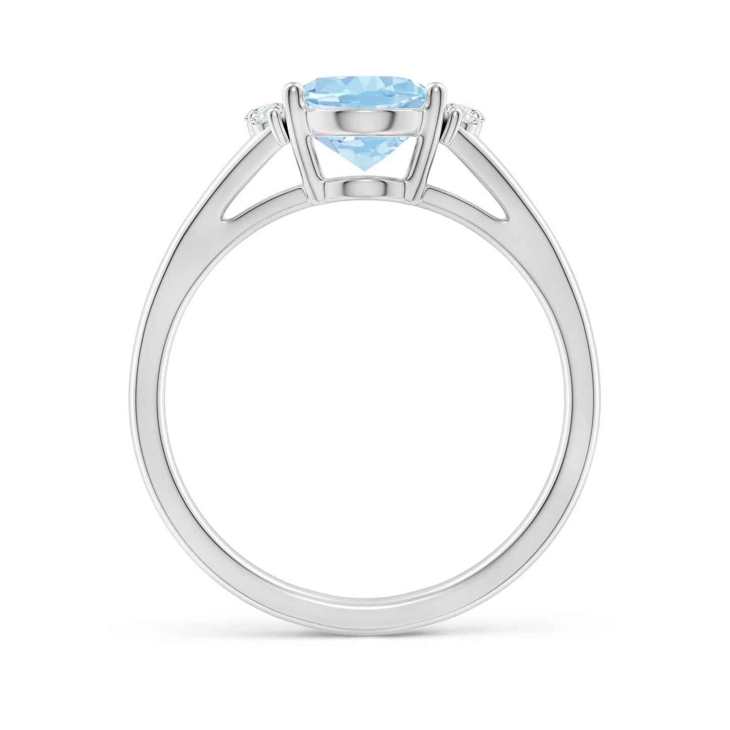 14K Pure Gold Custom Handmade Split Shank Ring Oval Cut Natural Aquamarine With Side Diamond Engagement Ring For Woman Wholesale