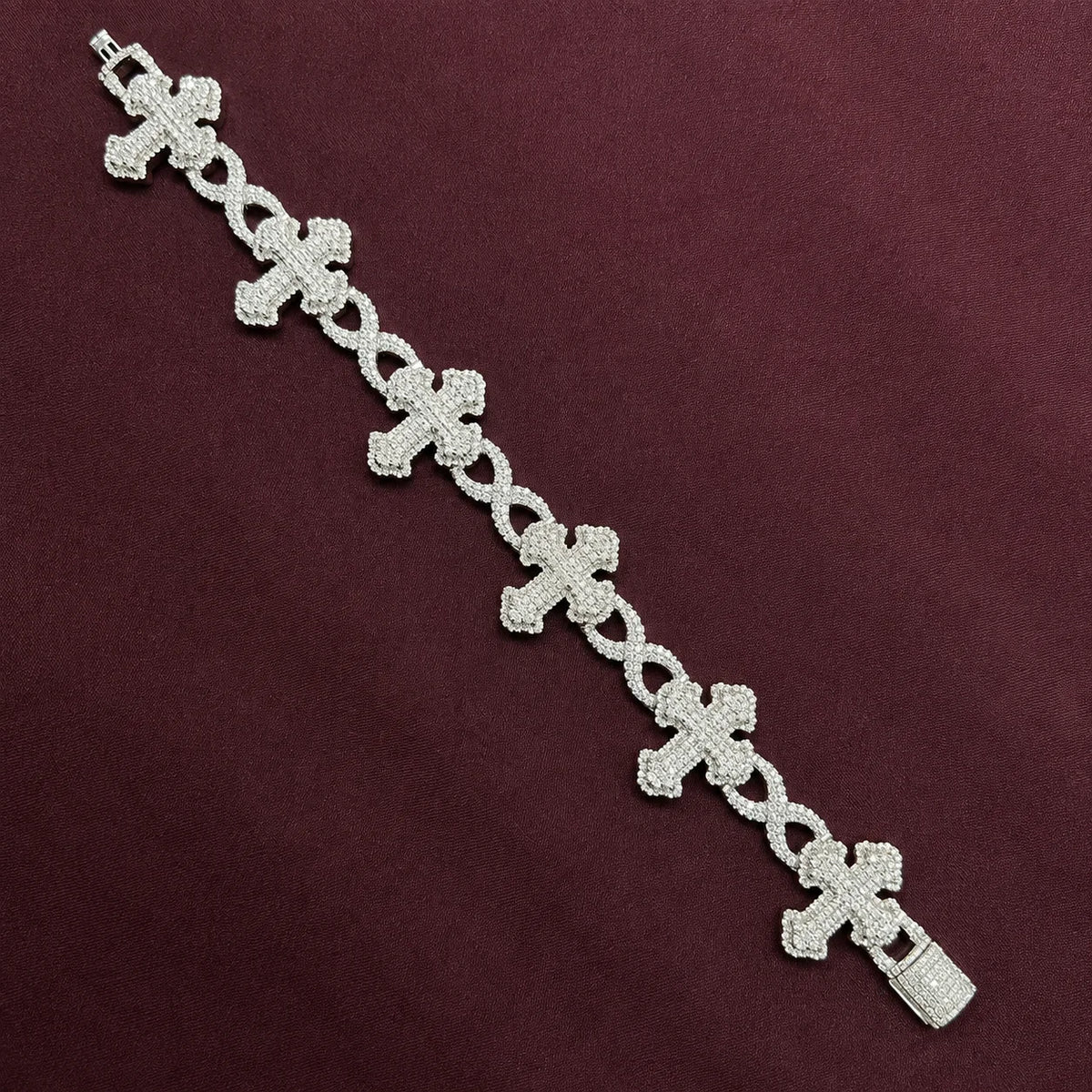 BiG-BOSS Fully Iced Gold Plated Cross Moissanite Hip Hop Diamond Bracelet Cushion Cut VVS1 Bling Luxury Cross Jewelry Men Women