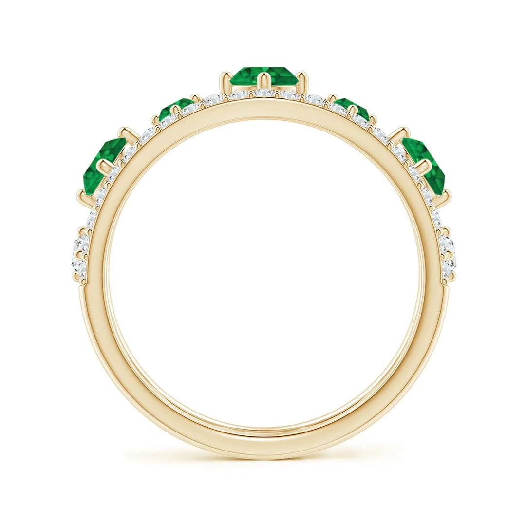 Antique Style Art Deco 14k Solid Gold Engagement Ring Certified Natural 0.88ct Emerald & Diamond Cluster Design Ring Wholesaler