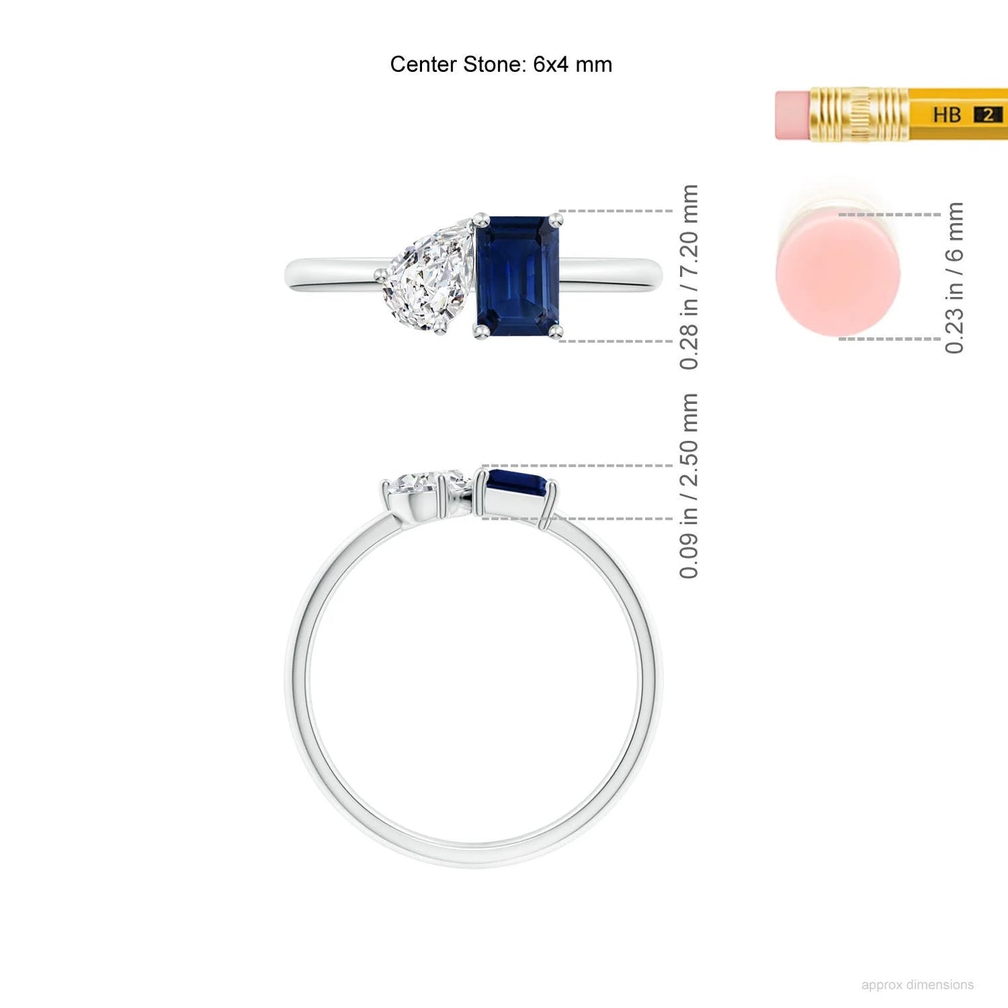 14k Gold Luxury Emerald Cut Blue Sapphire & Pear Diamond Two Stone Toi Moi Ring for Women Promise Engagement Ring Gift For Her