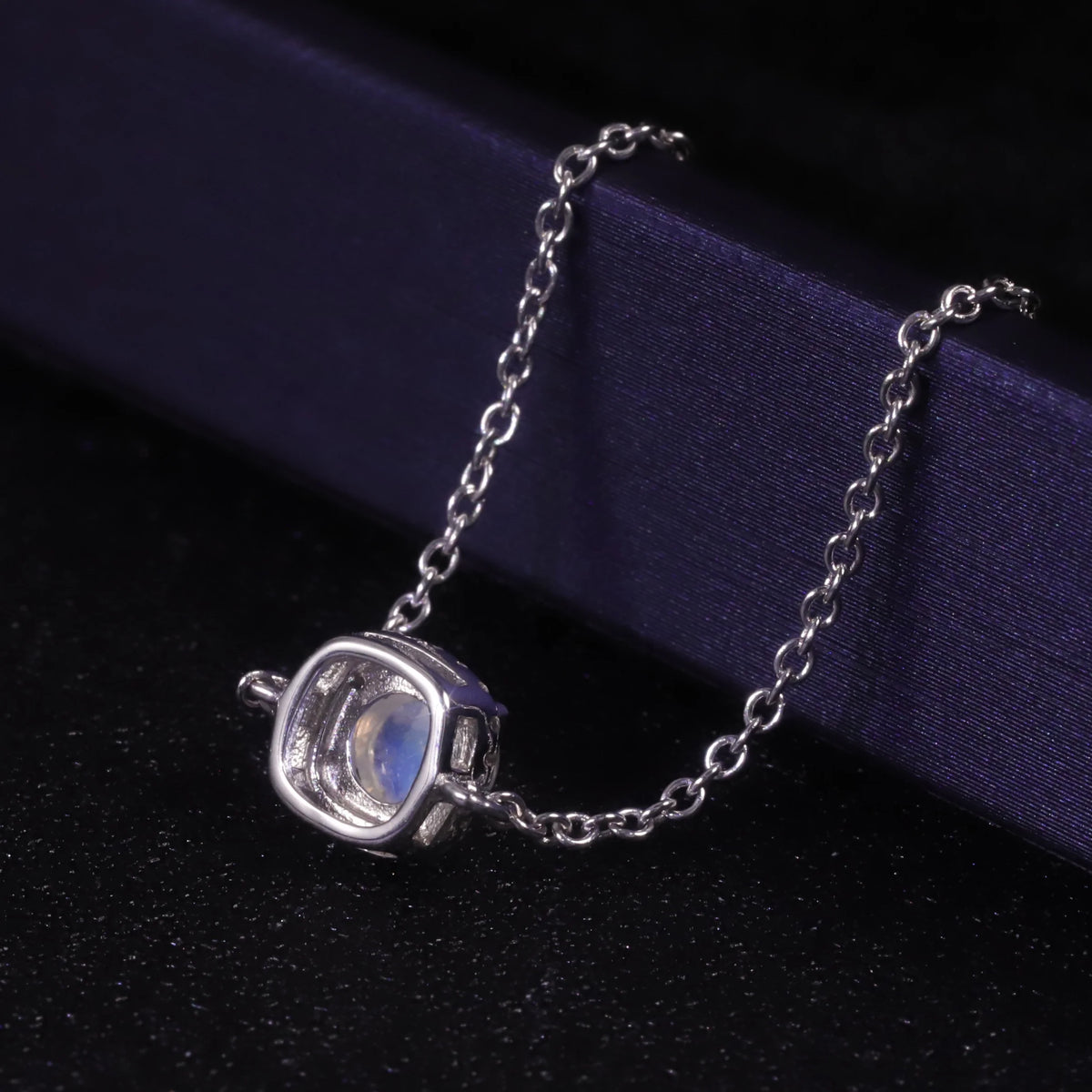 ArtistA Fine Jewelry Cz Square Halo 925 Sterling Silver Natural Moonstone Link Chain Charm Bracelet Anklets for Women