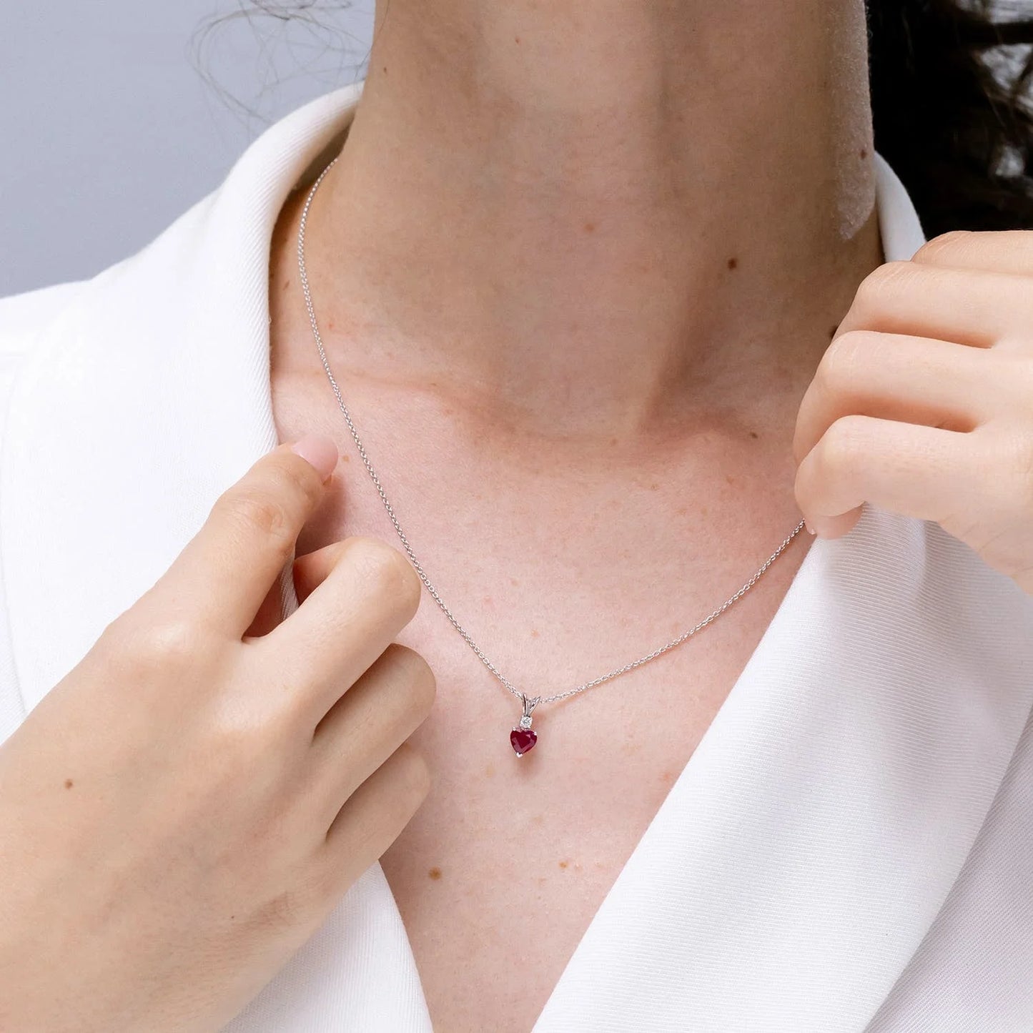 14K Pure Gold Heart-Cut Ruby Rabbit Ear Bale Pendant With Diamond 2026 New Arrival Valentine Day Gift Gemstone Pendant Necklace