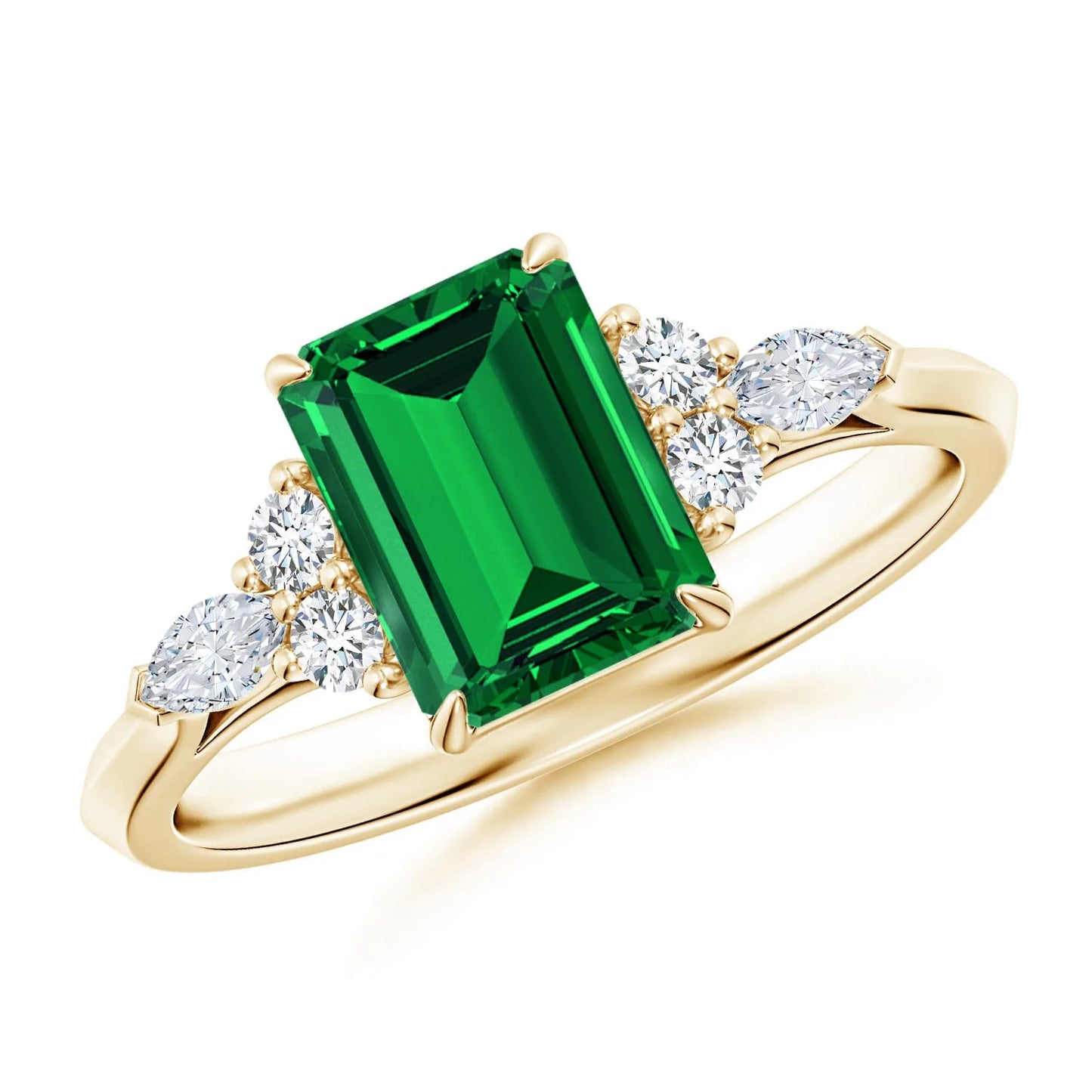 14k Solid Gold Emerald Cut Natural Green Emerald Gemstone With Side Diamond Engagement Ring Fine Jewelry Handmade Solitaire Ring