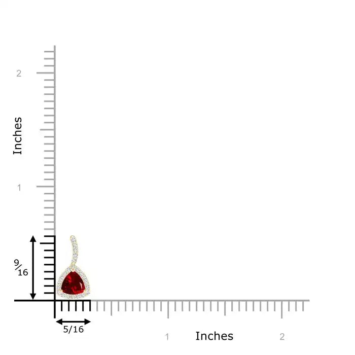 14K Gold Natural Trillion 0.43Ctw Red Ruby Halo Diamond Pendant With Curved Bale Classic Fine Jewelry Anniversary Gift For Her