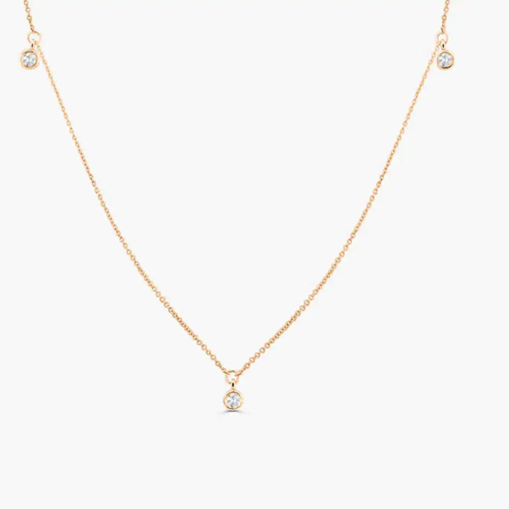 14k Gold Bezel Setting Natural Dangling Diamond Necklace 0.17ct Brilliant Cut Custom Made Wedding Wear Link Chain 2 Grams Third