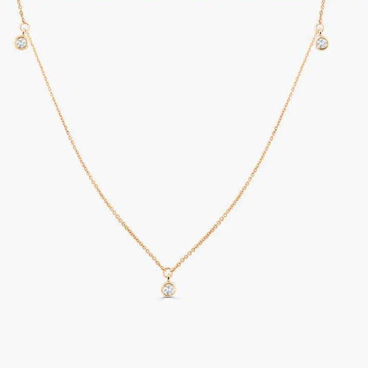 14k Gold Bezel Setting Natural Dangling Diamond Necklace 0.17ct Brilliant Cut Custom Made Wedding Wear Link Chain 2 Grams Third