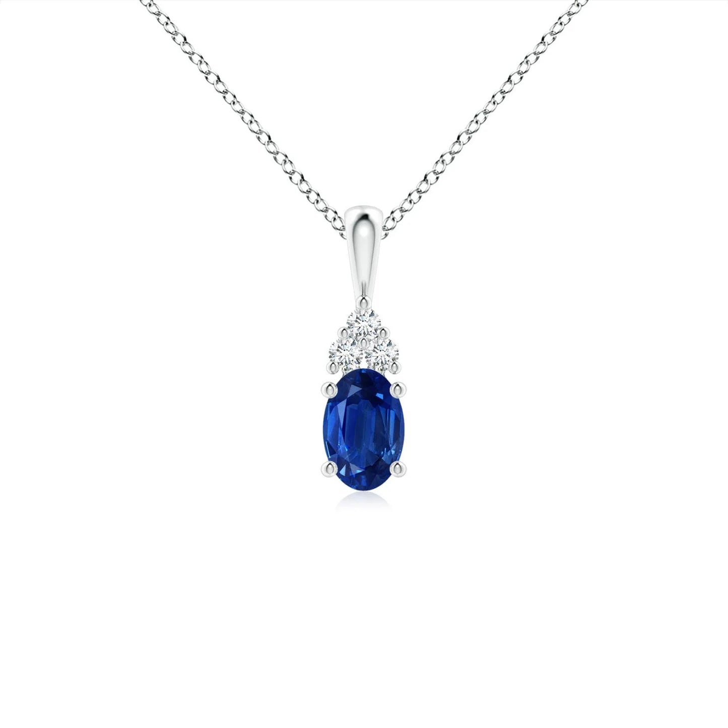 2026 14K 18K Gold Natural Oval Blue Sapphire Solitaire Pendant with Trio Diamond Classical Fine Jewelry Anniversary Gift For Her
