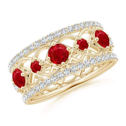 14k Solid Gold Art Deco Designer Ring Classic Engagement Cluster Ring Art Deco Inspired Graduated Ruby and Diamond Ring OEM