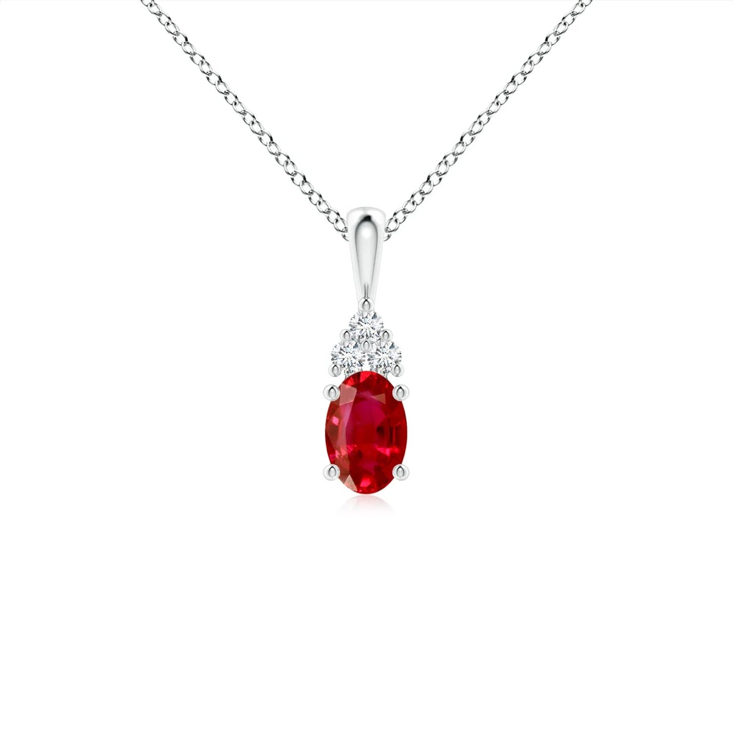 14K Pure Gold Oval Cut 0.3Ct Red Ruby Solitaire Pendant with Trio Diamond IGI Certified Fine Jewelry Pendant Link Chain Necklace