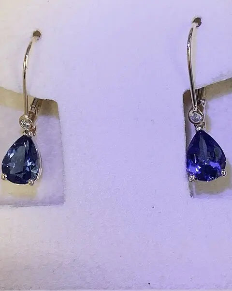 Pear Cut Tanzanite Diamond Dangle Earrings in 14kt White Gold Real Diamond Leverback Fine Jewelry for Women Gift for Bridal
