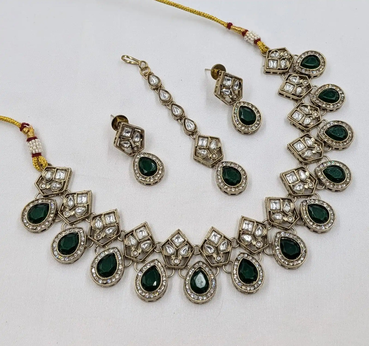 Luxury Green Kundan Necklace Set with Earrings Gold Plated Designer Bridal Wedding Party Jewelry for Women OEM Export for Women