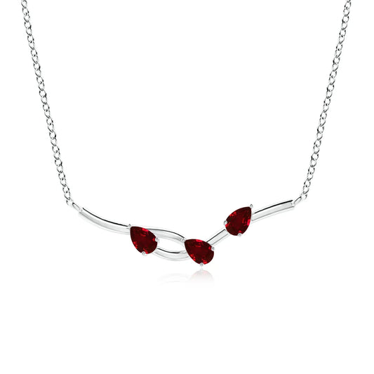14K Solid Gold Pear-Shaped Red Ruby Gemstone Tree Branch Design Nature Inspired Pendant Fine Jewelry Link Chain Necklace For Her