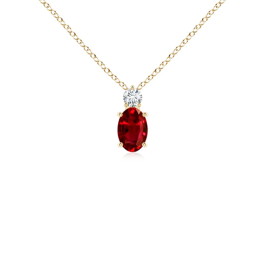 14K Pure Gold Oval Cut Natural Red Ruby Precious Gemstone Solitaire Pendant with Real Diamond IGI Certified High Quality Pendant