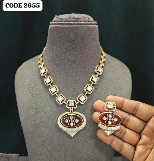 ELEGANZA Luxury Black Enamel Pendant Necklace Set for Women Gold Plated Brass Designer Statement Party Wedding Jewelry Collection set