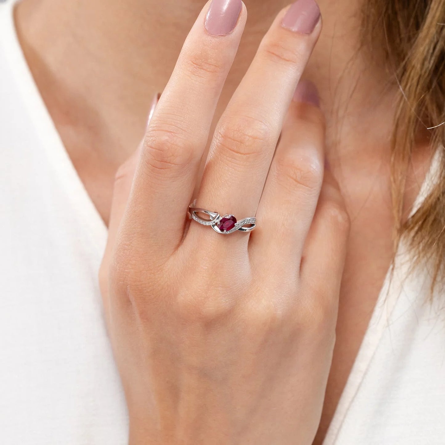 14K 18K Gold Oval Cut Natural Ruby Solitaire Twisted Ribbon Design Band Engagement Ring with Pave Accents Diamond Fine Jewelry