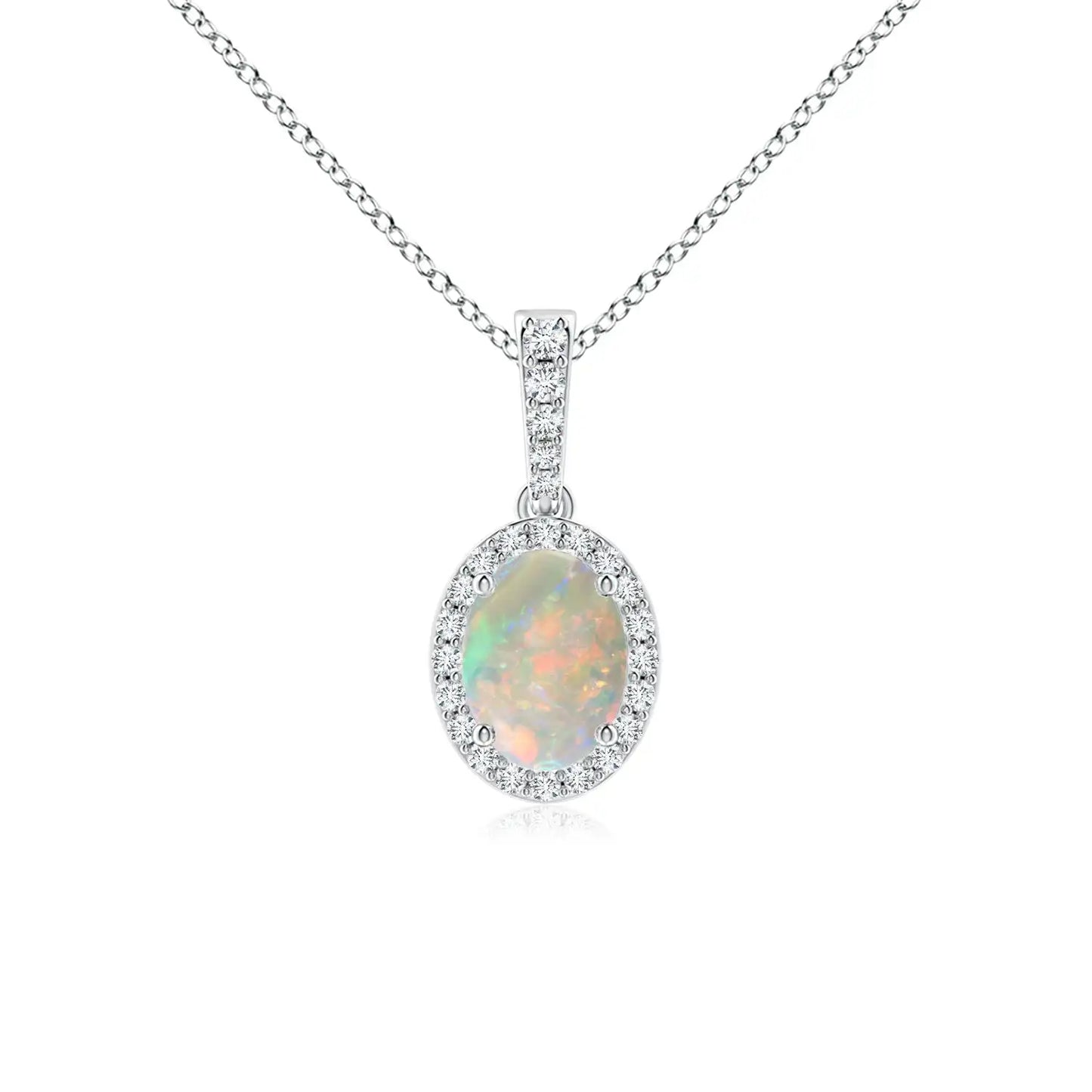 14K Pure Gold Vintage Style Geometric Oval Shape Opal With Diamond Halo Pendant 2026 Latest Luxury Pendant Link Chain Necklace