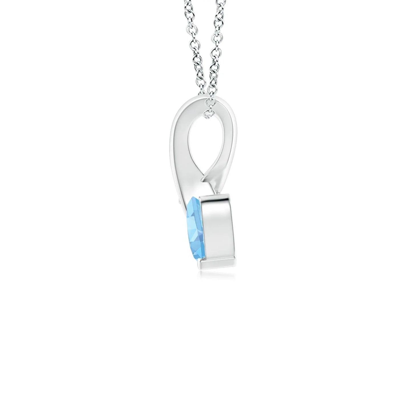 Natural Heart Cut Aquamarine And Round Cut Diamond in Ribbon Style Bale 14K Gold Pendant IGI Certified Gemstone Pendant Necklace