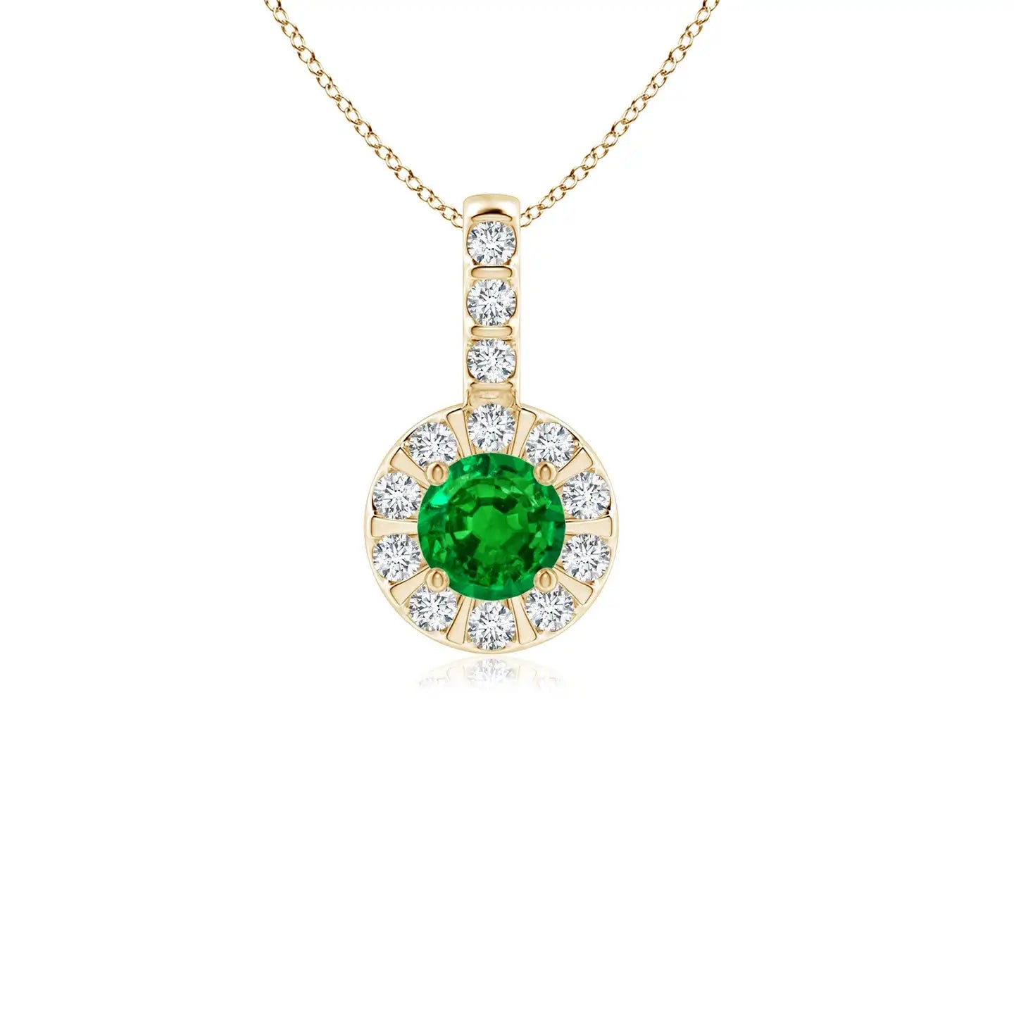 14K Solid Gold Natural Emerald Emerald Pendant With Bar-Set Diamond Halo Classic Fine Jewellery Anniversary Gift For Her 2026