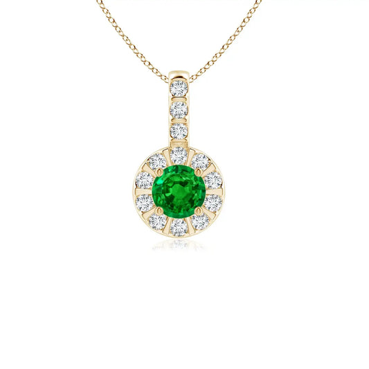 14K Solid Gold Natural Emerald Emerald Pendant With Bar-Set Diamond Halo Classic Fine Jewellery Anniversary Gift For Her 2026