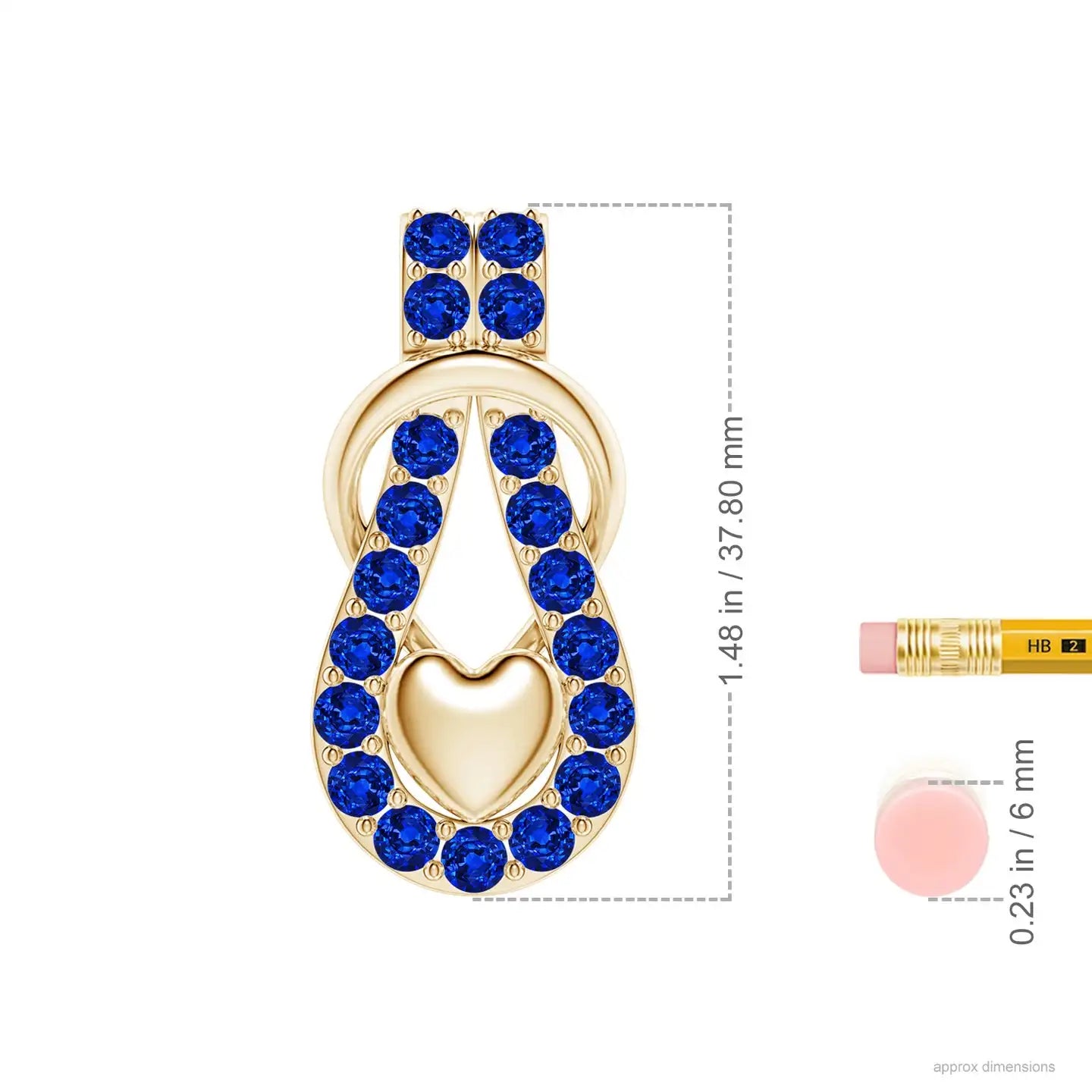 14K Gold Natural Round Cut Blue Sapphire Beaded Infinity Knot Pendant With Puffed Heart Beautiful Romantic Gift For Her Pendant