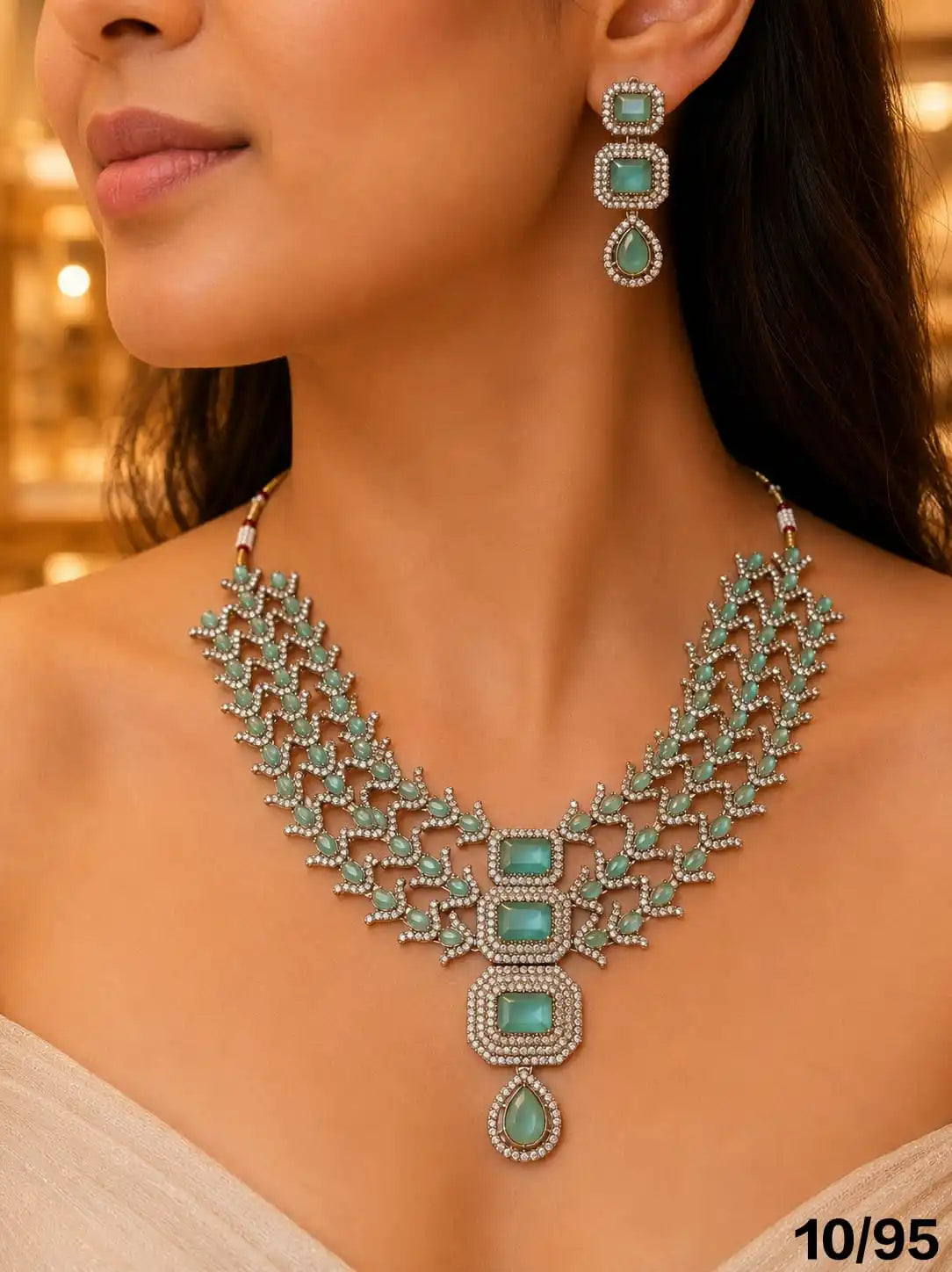Designer Silver Plated Pastel Pink Green CZ Necklace Set with Earrings Bridal Wedding & Party Wear Fashion Jewelry Set For Women