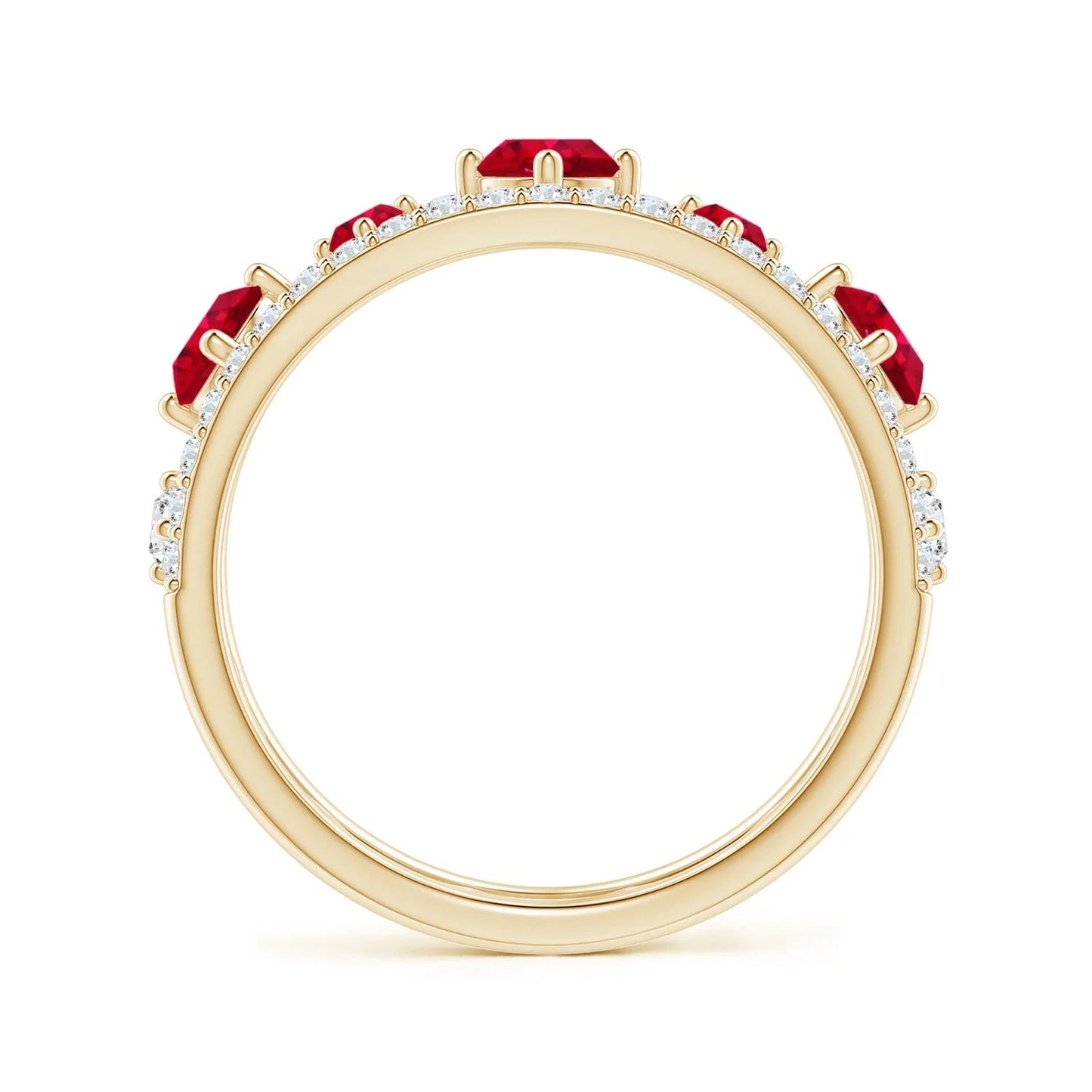 14k Solid Gold Art Deco Designer Ring Classic Engagement Cluster Ring Art Deco Inspired Graduated Ruby and Diamond Ring OEM