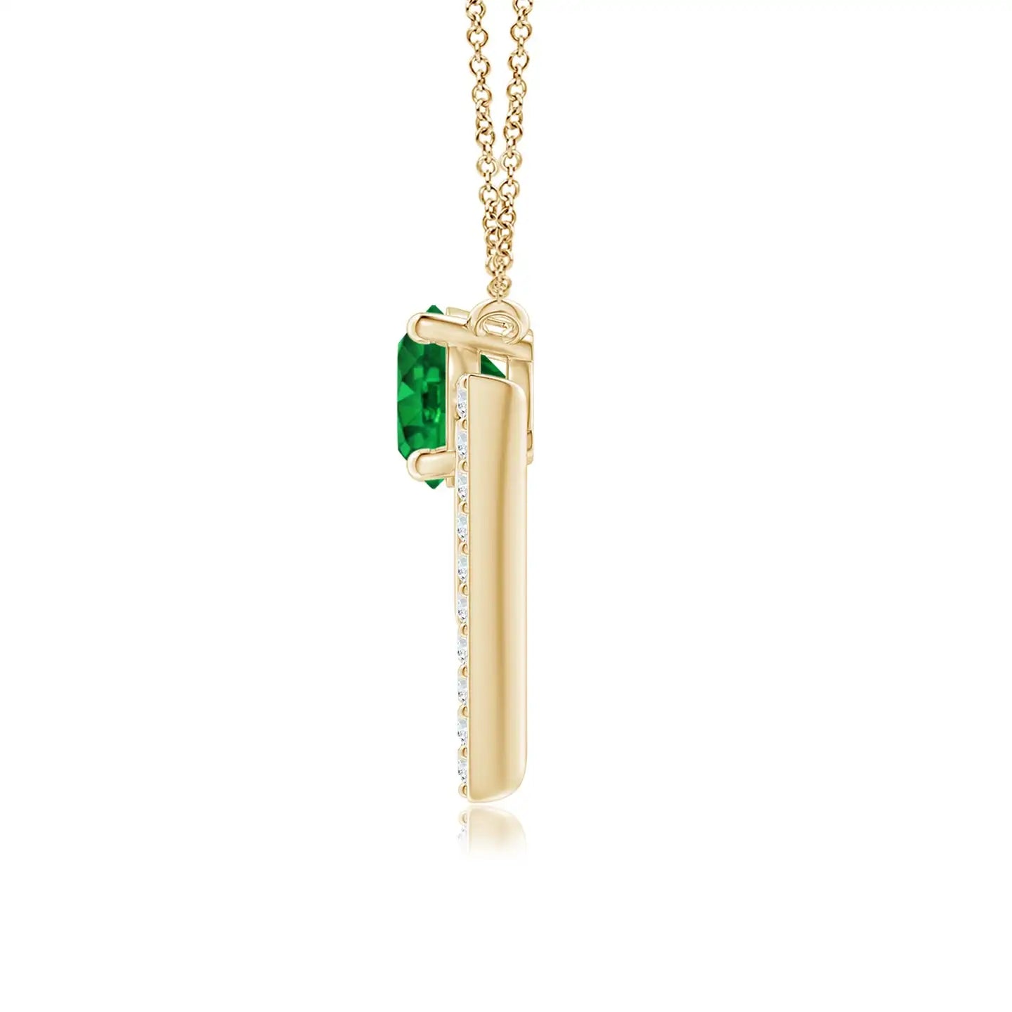 14k Solid Gold Natural Round Cut Emerald & Diamond Triangular Taurus Pendant Fine Jewelry Party Wear Stylish Link Chain Necklace